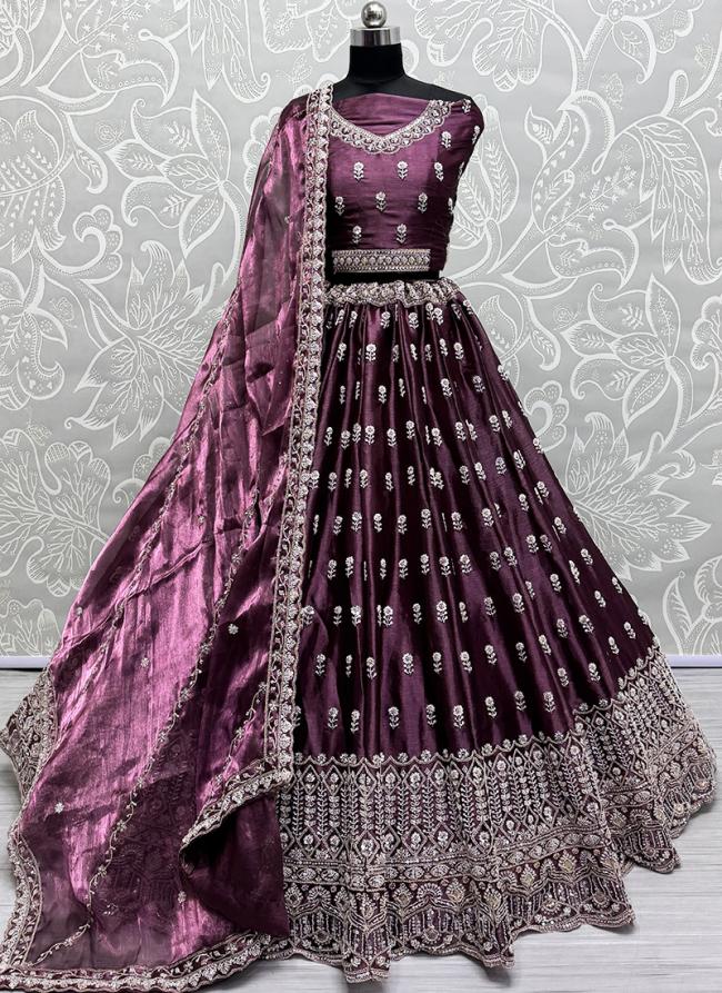 Burburry Silk Grape Wedding Wear Embroidery Work Lehenga Choli